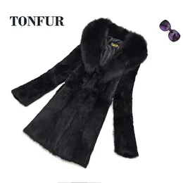 FURE FUR FUA FAUX Naturalny pełny płaszcz królika PELT z kołnierzem Kobiet Long Jacket Cassicized Big Size SR260 231207