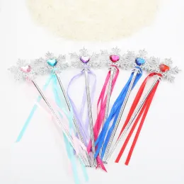 Princess snowflake ribbons magic wand sticks baby girls Fairy wand cartoon Rhinestones gem party props decoration BJ