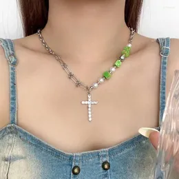 Pingente colares espumante zircon cruz mulheres colar verde grânulo moda design mulher encantos doce prata cor senhora