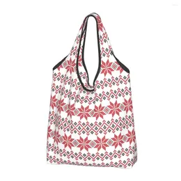 Shopping Bags Ukrainian Vyshyvanka Embroidery Flower Grocery Foldable Machine Washable 3D Bohemian Geometric Bag Eco Storage