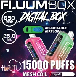 Oryginalna fluum cyfrowa pudełko 15000 zaciągnięć z jednorazowym wyświetlaczem E papierosy Vape Pen 25 ml Pod 650 mAh akumulator akumulatorowy