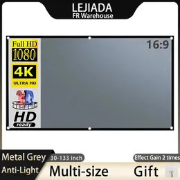 Projektionsskärmar Lejiada Projector-skärm 30-133 tum Metal Grey Anti-Light 16 9 Portable Black Border with Holes Home Outdoor Projection Screen 231206