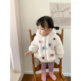 재킷 베이비 겨울 양털 코트 소프트 플러시 두꺼운 다채로운 볼 소년 소녀 따뜻한 후드 코트 한국 스타일 어린이 옷