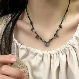 Anhänger Halsketten Vintage Chinesischen Stil Metall Schmetterling Libelle Halskette Minimalistischen Naturstein Perlen Kette Choker Für Frauen Schmuck