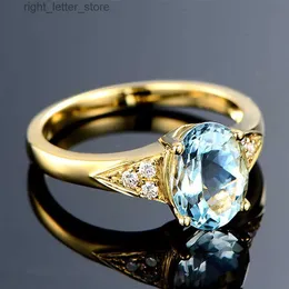 Pierścień szkolony szyk morze niebieski kryształ topaza aquamaryna szlachetne pierścienie diamentów dla kobiet 18 -karowe biżuterię wypełnione biżuterią Trendy akcesorium YQ231207