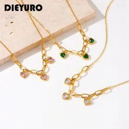 Collares colgantes DIEYURO 316L Corazón de acero inoxidable Verde Blanco Rosa Zircon Collar para mujeres Chica Moda Clavícula Cadena Joyería Regalo