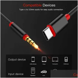 Adattatori per laptop Caricabatterie USB tipo C a jack da 3,5 mm Aux Dac Type-C O Kabel per altoparlante per auto Cuffie Tipo Adattatore ausiliario Cabo 1M Dro Dhakm