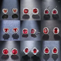 Boucles d'oreilles JMK mode rubis rouge pierre cubique Zircon argent plaqué pour les femmes de mariée bijoux de mariage accessoires de fête cadeau