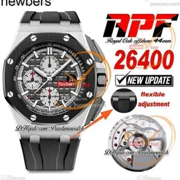 Men Audemar Pigue Watch Aebby 44mm 26400IO A3126 Automatic Chronograph Mens Sivler Index Black Ceramic Bezel Camouflage Rubber Exclusive Technology Super Ver