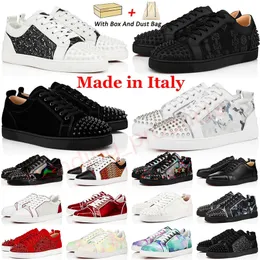 2024 Novo Designer Luxo Christians Red Bottoms Sapatos Casuais Loafere Rebites Baixo Vieira Spikes Studed Mens Mulheres Paris Made In Italy Bottom Trainers Tamanho Grande 13