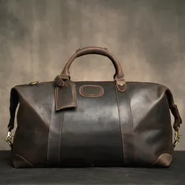 Duffel Bags Zrcx Crazy Horse äkta läder män resväska riktig läder reser duffel vintage stor helgväska manlig luuage handväska duffel 231207