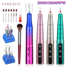 Nail Art Equipment Lnkerco 35000RPM Nail Drill Machine Cordless Electric Nail Sander Professional Manicure Machine Milling Cutter For Gel Polishing 231207