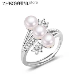 Solitaire Ring Zhboruini Ny design Fine Pearl Ring Three Real Natural Pearls 925 Sterling Silver Ring Diamond Female Accessories SMEEDCHITY Gift YQ231207