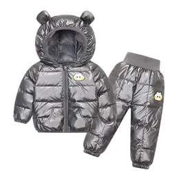 Conjuntos de roupas Crianças Quentes Inverno Meninos Roupas Definir Jaqueta Com Capuz Calças Crianças Snowsuit Engrossar Traje 1 2 3 4 5 Anos 231207