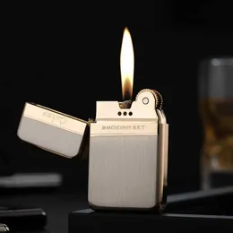 Fashion Thin Pure Copper Kerosene Lighter Grinding Wheel Retro Windproof Personality Cigarette Accessories Men's Gift