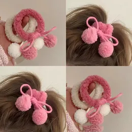 Hårtillbehör 1 st härlig prinsessa lammfjäder körsbärskul flickor barn elastiska band barn slipsar baby huvudbonader