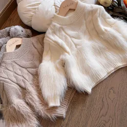Cardigan 2023 Korea Autumn Winter Baby Girl Sweater Cotton Sticke Tassel Solid Mångsidig småbarnsvullar