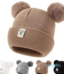 Berets outono inverno bebê quente chapéus de malha com pom crianças malha gorro chapéu cor sólida crianças para menino meninas acessórios boné