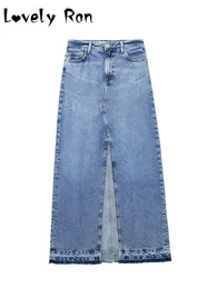 Gonne Moda Y2K Gonna di jeans con spacco anteriore Donna 2023 Primavera Vita alta Dritto Femminile Vintage Sbiadito Spacco Lungo Streewear 231206