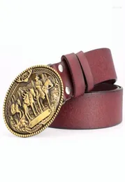 Cintos masculinos cinto de couro genuíno oeste cowboy fivela ouro cavaleiro padrão floresta vaca presente para malebelts cintos emel225614770