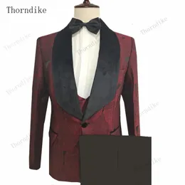Garnitury męskie Blazery Thorndike Mężczyzna ślub w garniturze Zielone Slim Fit Mężczyźni Mężczyźni Formalni robót biznesowy Suits 3pcs Set Fatterpantsvest 231206