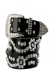 Ny trendig mode lyxdesigner Super Glittering Diamond Zircon Crystal Flower Leather Belt för Woman Female4176094