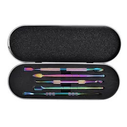 6 in 1 Stainless Steel Dab Tools Kits with Silicone Box Smoking Accessory Starter Kit for Dry Herb Wax Oil Dab Rig Tobacco Hookah Water Bong Glass Nail Tools