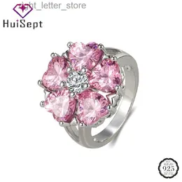 Solitaire Ring HuiSept Ring for Women 925 Silver Jewelry Accessories with Pink Zircon Gemstone Finger Rings Wedding Party Promise Banquet Gifts YQ231207