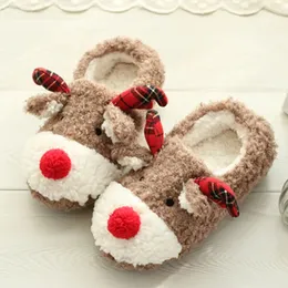 Slippers Cute Christmas Deer Fluffy Fur Slippers Women Winter Warm Closed Plush Slippers Animal Elk Home Slides Cotton Shoes Funny Gift 231206
