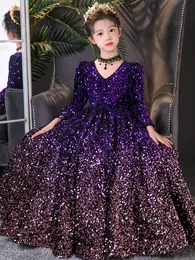 Purple Sequin Formal Dress: Long Sleeve Princess Dress for Girls, Elegant  Flower Girl Gown, Communion Present, Kids' Party Clothes 2-14 Years