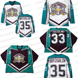 1999-2000 Cincinnati Mighty Ducks Jersey Hóquei 8 Sean Avery 33 Tony Tuzzolino 35 Iilya Bryzgalov Duck Ice Hockey Jerseys Preto Branco S-3Xl 67