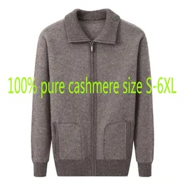 Jaquetas masculinas de alta qualidade pura cashmere homens espessados zíper cardigan casaco computador de malha turn down colarinho casual suéter plus size 6xl 231207