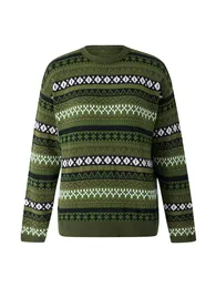 Damskie Knits Tees Jumn Winter Zima swobodny sweter Długie rękaw okrągły szyja Vintage Wzór druk dzianin 231206