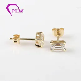 Provence Moissanite Jewelry Pointed Prong Setting 5x7mm 1Carat Emerald Cut Earrings 18k Yellow Gold