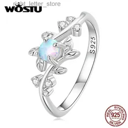 Solitaire Ring WOSTU 925 Sterling Silver Vine Opal Ring Dazzling Moonstone Delicate Zircon Leaves Finger Ring Women Fine Jewelry Wedding Gift YQ231207