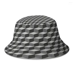 Berets MC Escher Cubes 3D Dreidimensionaler Eimer Hut Für Frauen Männer Studenten Faltbare Bob Fischer Hüte Panama Kappe Herbst