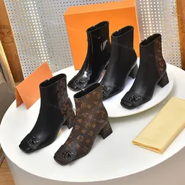 Botas de designer de inverno mulheres couro genuíno preto imprime couro patente zíper lateral moda tornozelo botas de salto alto sapatos de festa tamanho 35-42