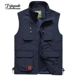 Gilet da uomo FOJAGANTO Gilet da uomo in rete Multi tasca Giacca da pesca senza maniche ad asciugatura rapida Reporter Gilet sottile casual da esterno allentato Uomo 231207