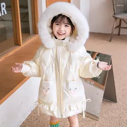 Down Coat Winter Children Girl Long Jacket Elementary Wash Free Shiny Fur Collar Parka Junior Warm Windproof Coats