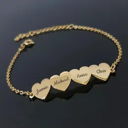 Charm-Armbänder, personalisiertes Namensarmband für Familienmitglieder, Jubiläumsschmuck, Edelstahl, niedliches Herz-Gravur-Namensschild-Charm-Armband 231207