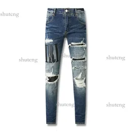 Amirs Men's Jeans 2023New Men Hole Light Blue Dark Gray Italy Brand Man Long Pants Streetwear Denim Skinny Slim Straight Biker Jean 353