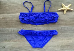 Seagm Falbala tryck Bikini Set Girls Swimsuit 714 år Barn Badkläder ihålig ut Solid Kids Bikinis Biquini 2712180358