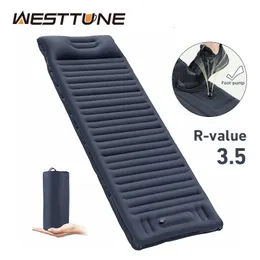 Outdoor Pads Outdoor Inflatable Mattress with Pillow Ultralight Thicken Sleeping Pad Splicing Built-in Pump Air Cushion Travel Camping Bed 231206