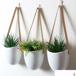 Planters Pots 3Pcs/Set Nordic Style Ceramic Flower Pot Plant Decoration Stand Hanging Planter Home Corridor Balcony Wall T200104 Drop Dh8Vn