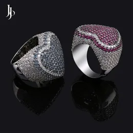 Jojo Fashion Heart Ring Micro Pave Cubic Zircon Moissanite Men Full Iced Out Bling Hip Hop/Punk Jewelry