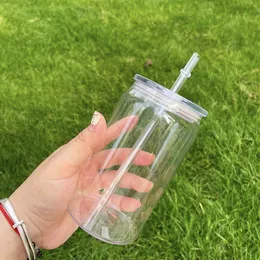 Yeni Çevre Dostu Öğrenci Çocuklar Dalgalanan Dayanıklı 16oz Plastik PP Akrilik Tek Mason Kavanoz Muyon Plastik Kavanna Bardak