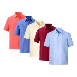 Homens camisetas Masculino Macacão Dia dos Namorados Homens Moda Mens Vintage Étnico Solto Manga Curta Botões Casuais Camisa Mangas Compridas