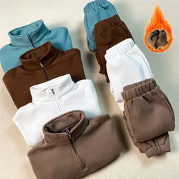 Conjuntos de roupas infantis ternos de lã meio zíper isolar sportwear outono bebê menino menina conjunto pulôver suéter jaqueta top calças outfit 231206