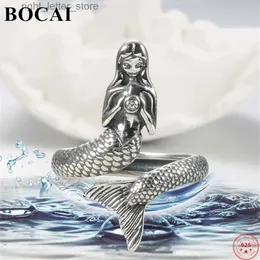 Solitaire Ring Bocai S925 Gümüş Ayarlanabilir Yüzükler 2022 Popüler Denizkızı Zirkon El Süsleri Kadınlar İçin Saf Argentum Cazibe Takı YQ231207