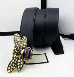 Belts for Women men Designer 38cm bee diamondstudded alloy big buckle black fashion luxury brand leather belt9970968